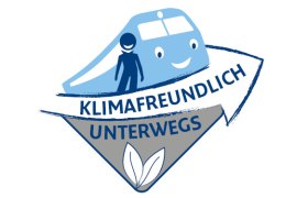 Klimafreundlich unterwegs Aufschrift mit Comic