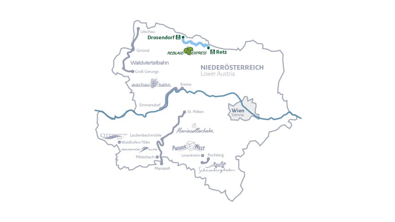 Reblaus Express Standort und Route auf Niederösterreich Karte eingezeichnet